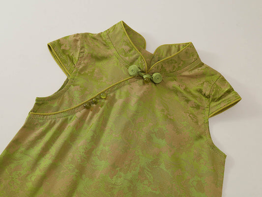 Girls' Green Jacquard Cheongsam Dress -K6126173