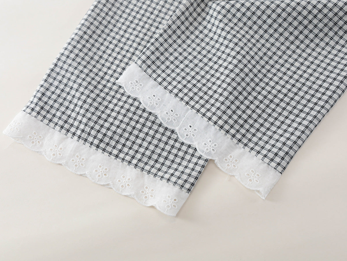 Girls' White Top & Check Pants Set -K6126069