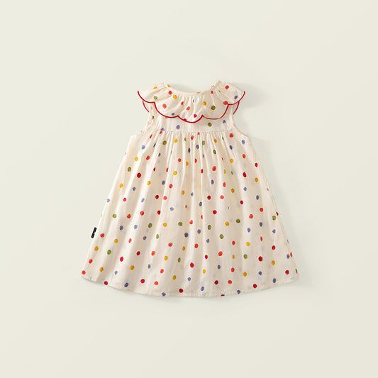 Girls' Colorful Polka Dot Dress with Peter Pan Collar -K6126065