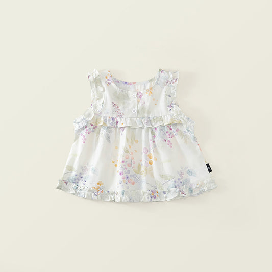 Girls' Floral Ruffle Top & Sage Green Shorts Set-K6126078