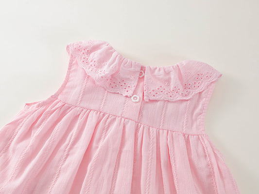 Girl's Eyelet Lace Trim Toddler Summer Dress -K6126058