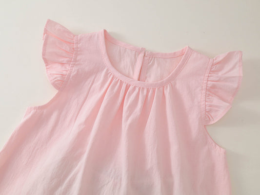 Girls' Pink Flutter-Sleeve Top & Floral Pants Set-K6126146