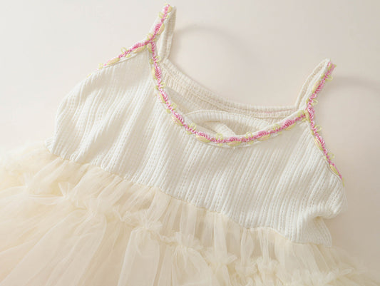 Girls' Ombre Tulle Princess Dress with Rose Appliqué - K6126057