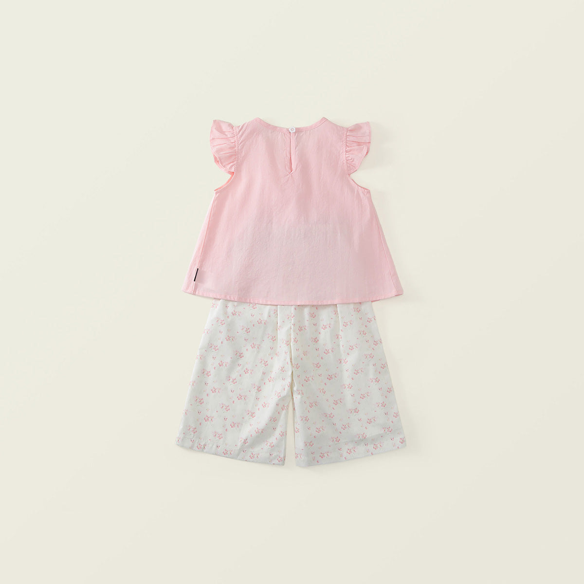 Girls' Pink Flutter-Sleeve Top & Floral Pants Set-K6126146