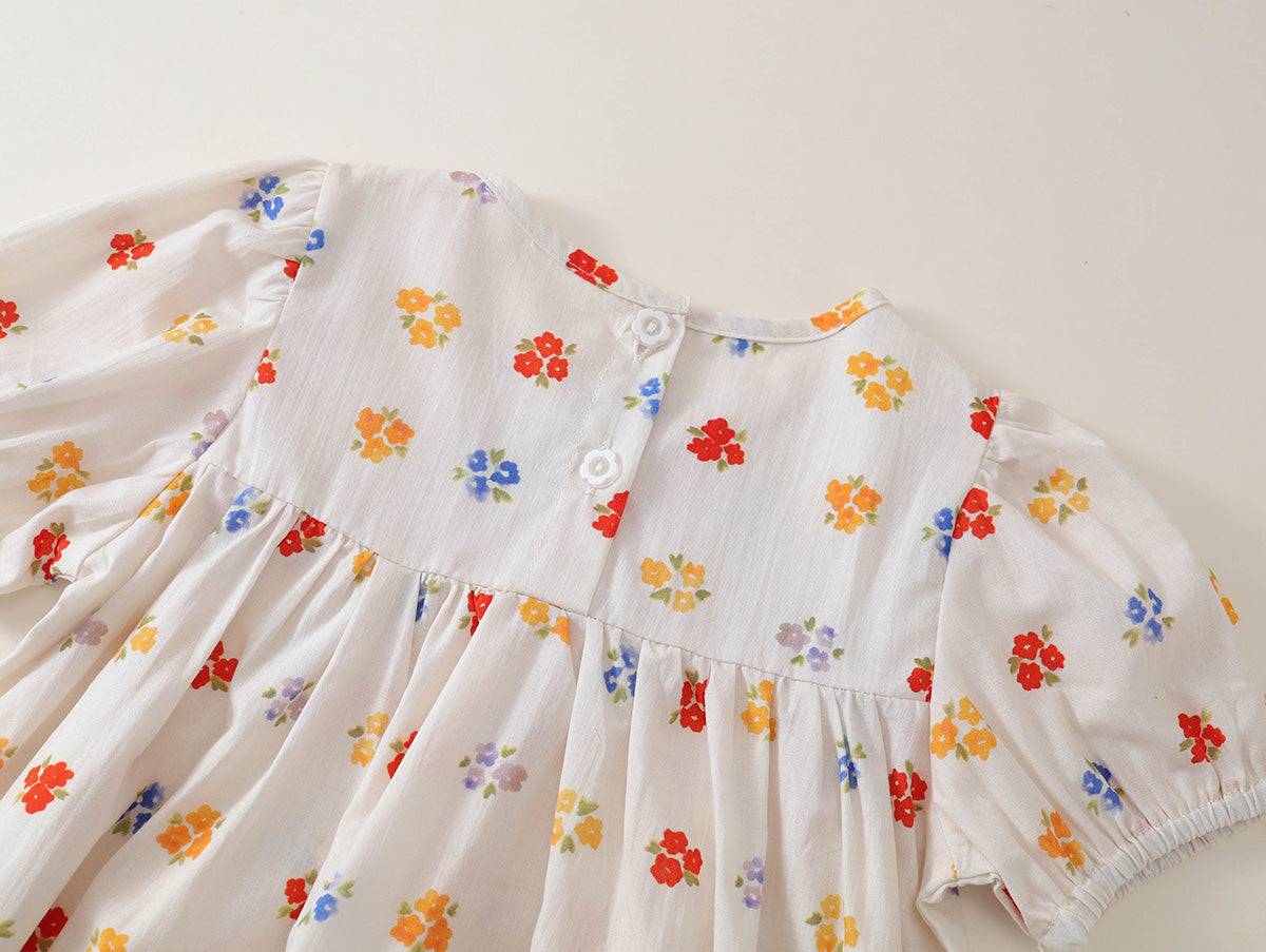 Toddler Girl Floral Puff Sleeve Smocked Dress -K6126148