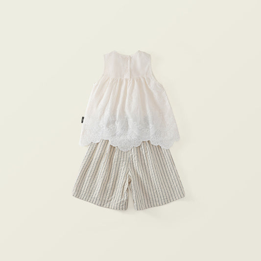 Girls' Lace Top & Striped Shorts Set -K6126043