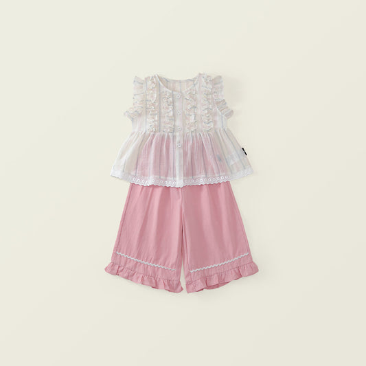 Girls' Striped Ruffle Top & Solid Color Culottes Set (2 Colors) - K6126126