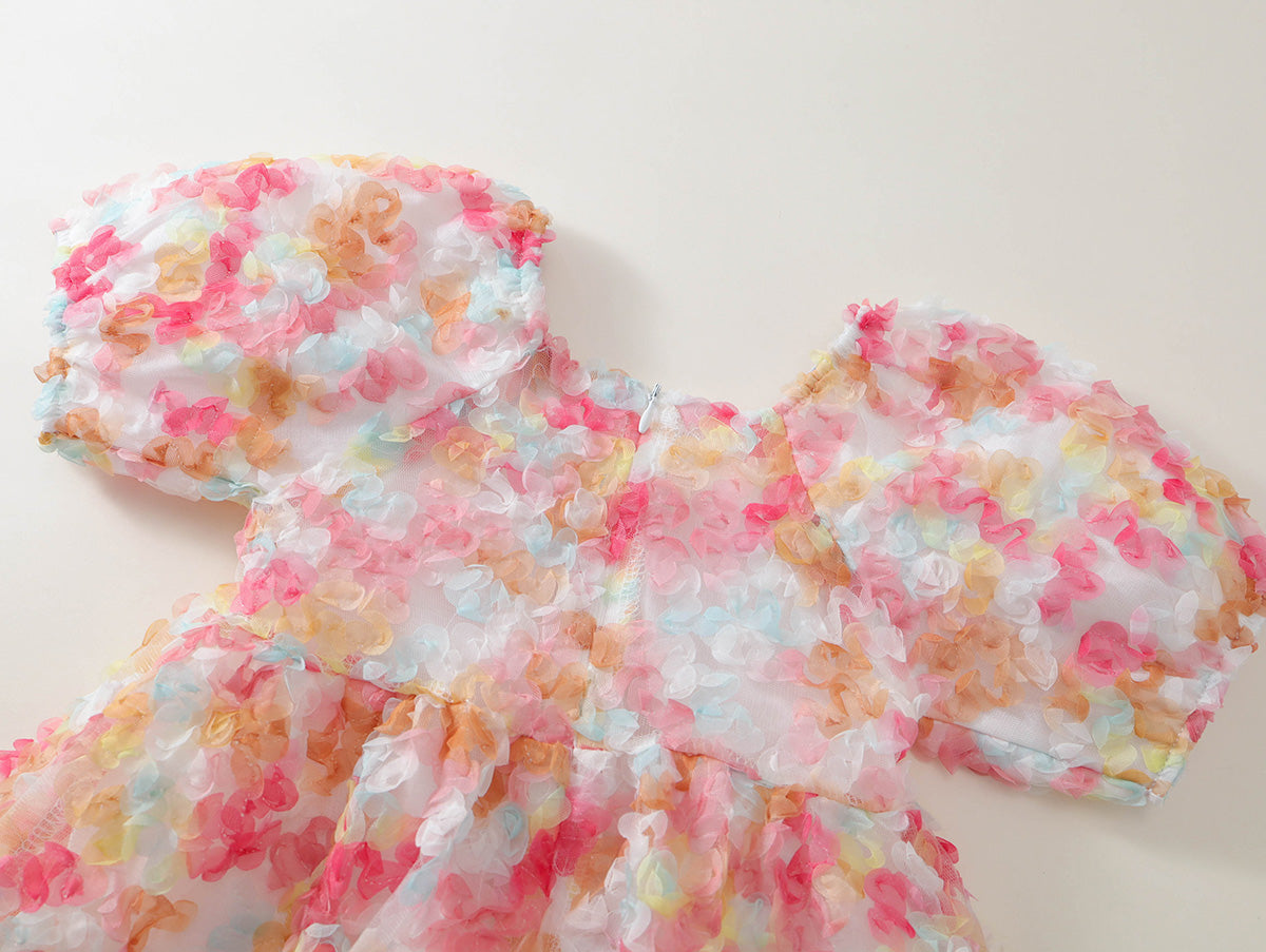 Girls' Pastel Floral Puff Sleeve Dress -K6126112