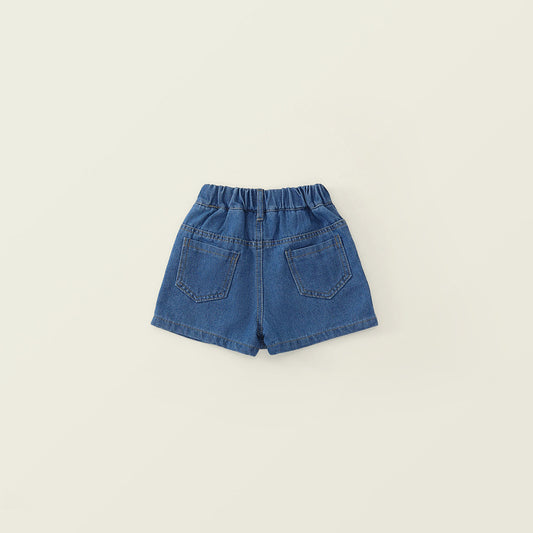 Girls' Bow-Embroidered Denim Skort with Elastic Waist -K6126178
