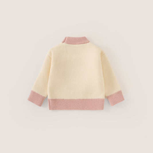 Girls' Donut Applique Mock Neck Sweater - Cream & Pink -4069