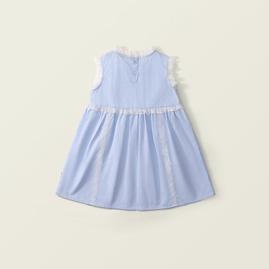 Girls' Lace-Patch Sleeveless Dress - Summer Blue