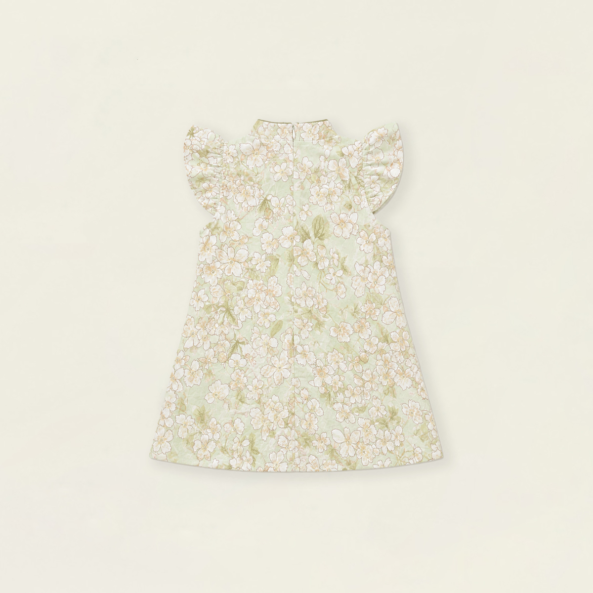 Girls' Floral & Gingham Cheongsam-Style Dress with Ruffled Sleeves - K6126311