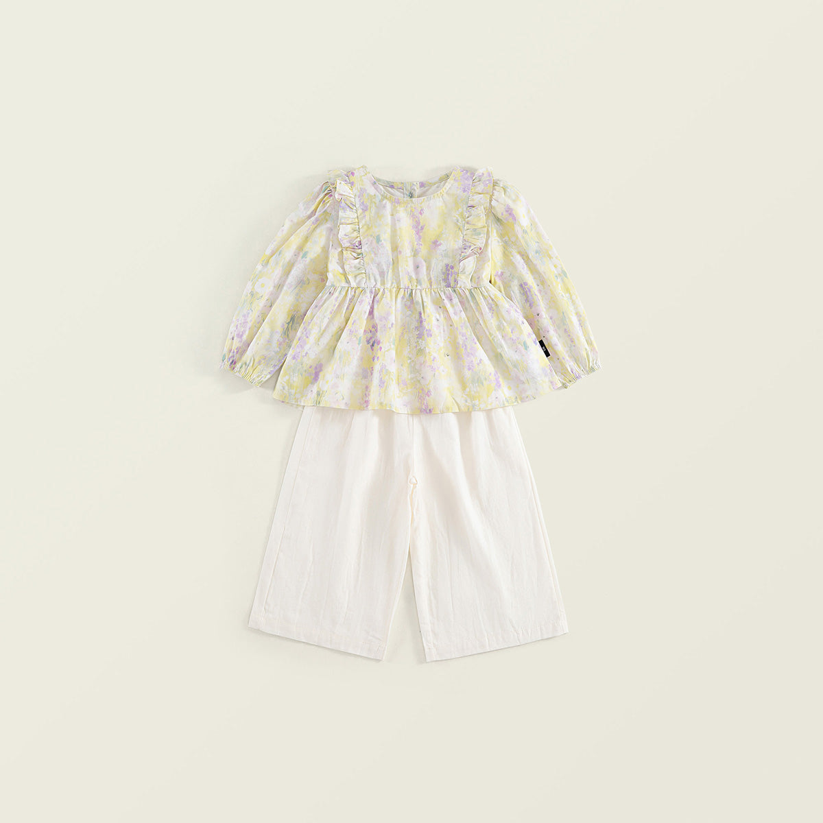 Toddler Girl’s Watercolor Floral Top & Wide-Leg Pants Set-K6115988