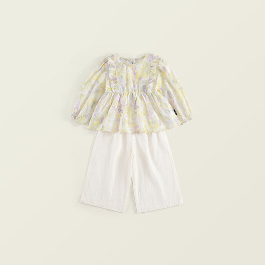 Toddler Girl’s Watercolor Floral Top & Wide-Leg Pants Set-K6115988