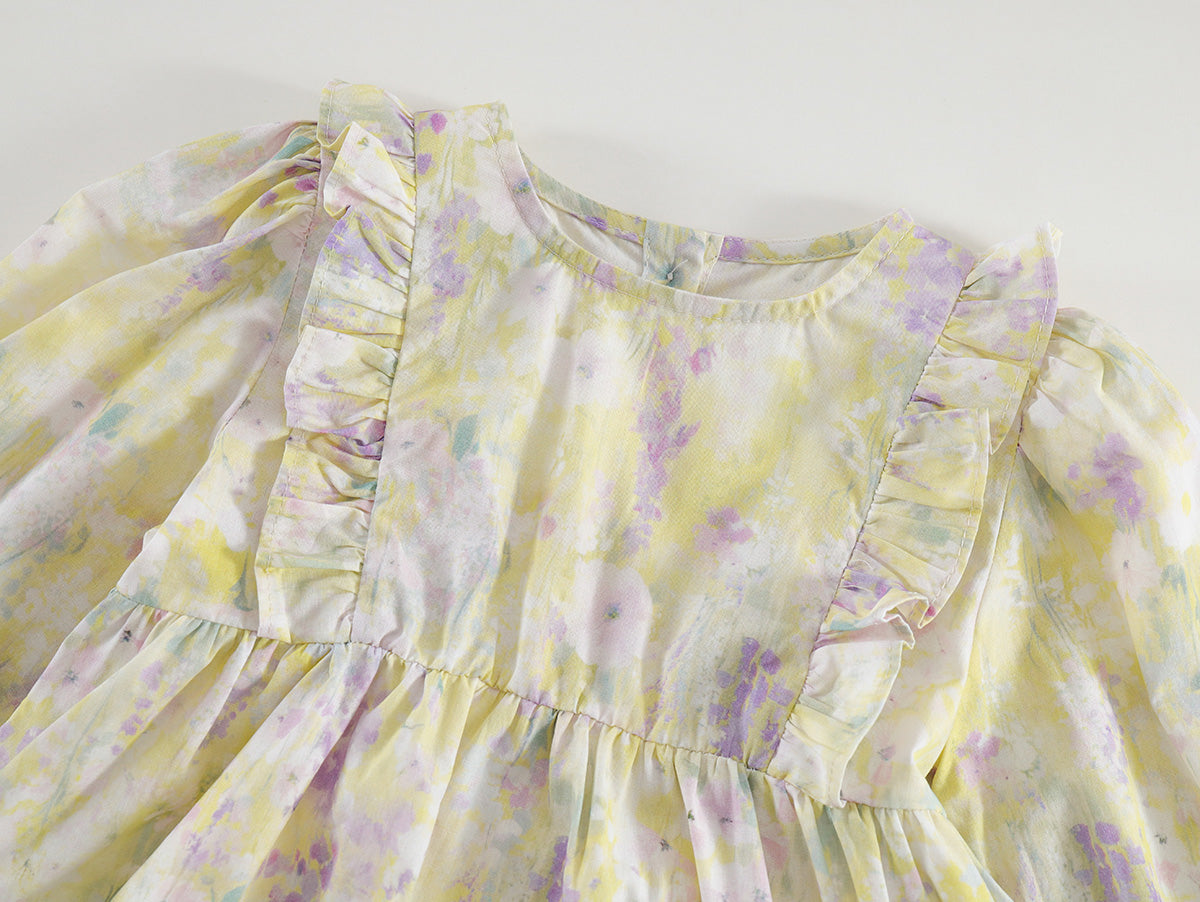 Toddler Girl’s Watercolor Floral Top & Wide-Leg Pants Set-K6115988