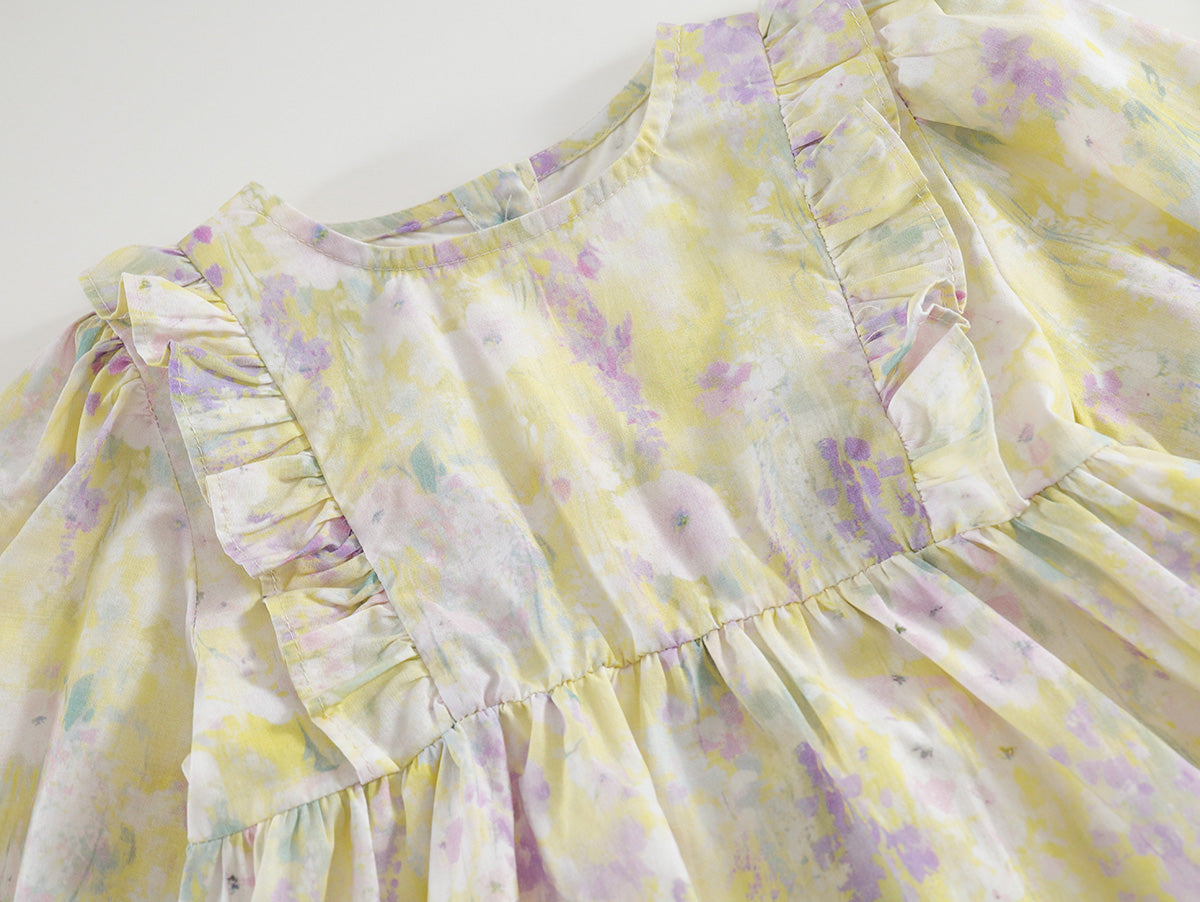 Toddler Girl’s Watercolor Floral Top & Wide-Leg Pants Set-K6115988
