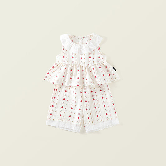 Apple Print Ruffled Two-Piece Set -K6125978