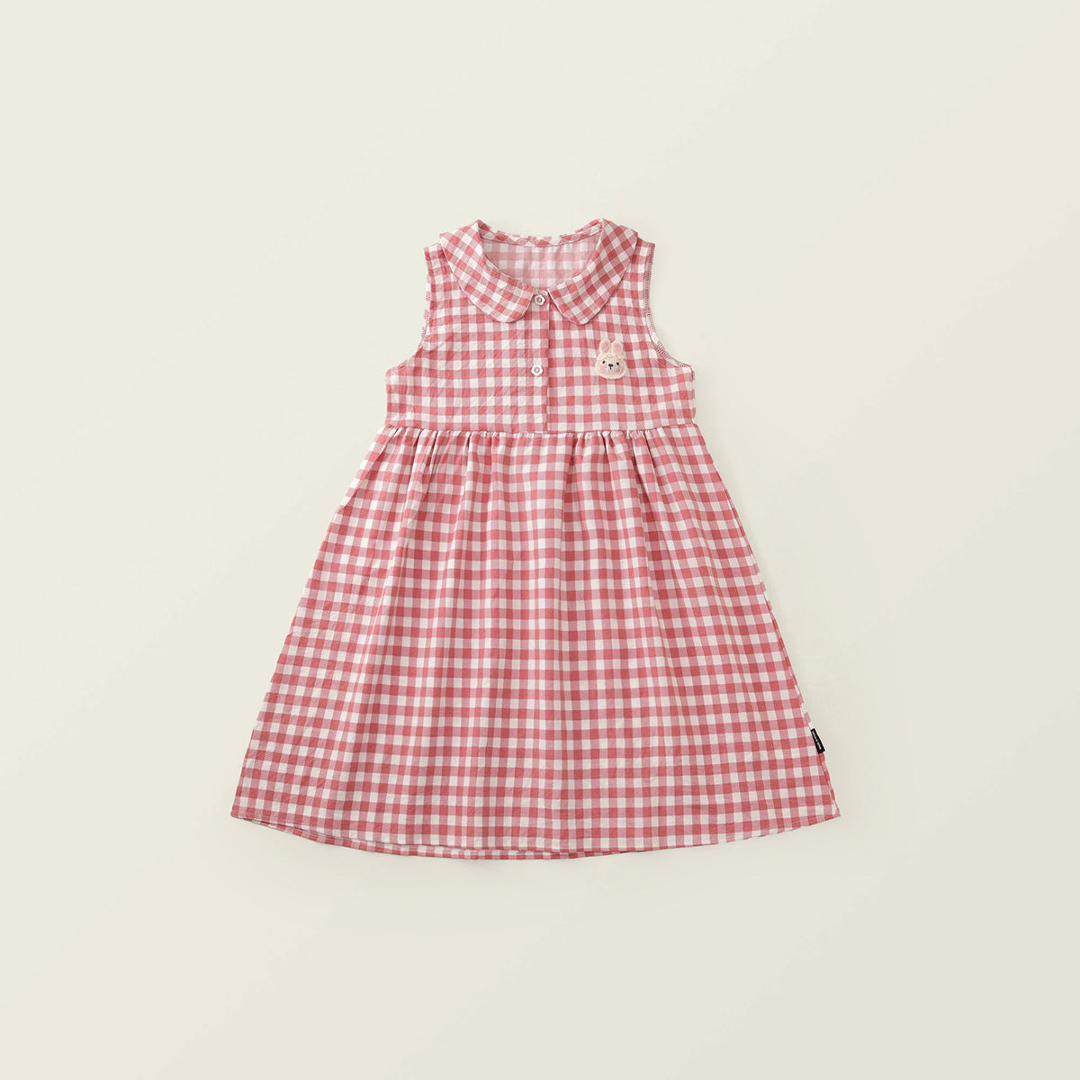 Girls' Pink Gingham Sleeveless Dress with Bunny Appliqué -K6126241