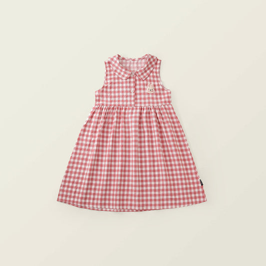 Girls' Pink Gingham Sleeveless Dress with Bunny Appliqué -K6126241