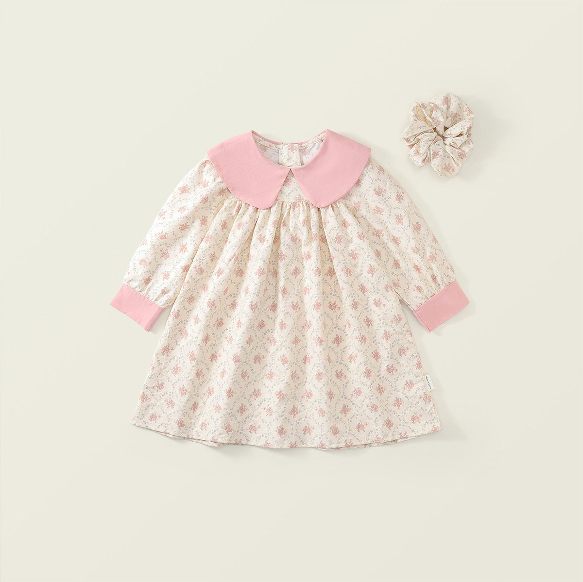 Girls' Floral Peter Pan Collar Dress & Matching Scrunchie Set -K6136281