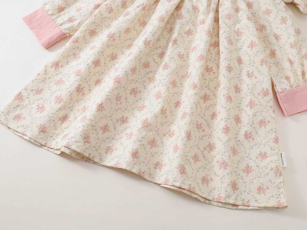 Girls' Floral Peter Pan Collar Dress & Matching Scrunchie Set -K6136281