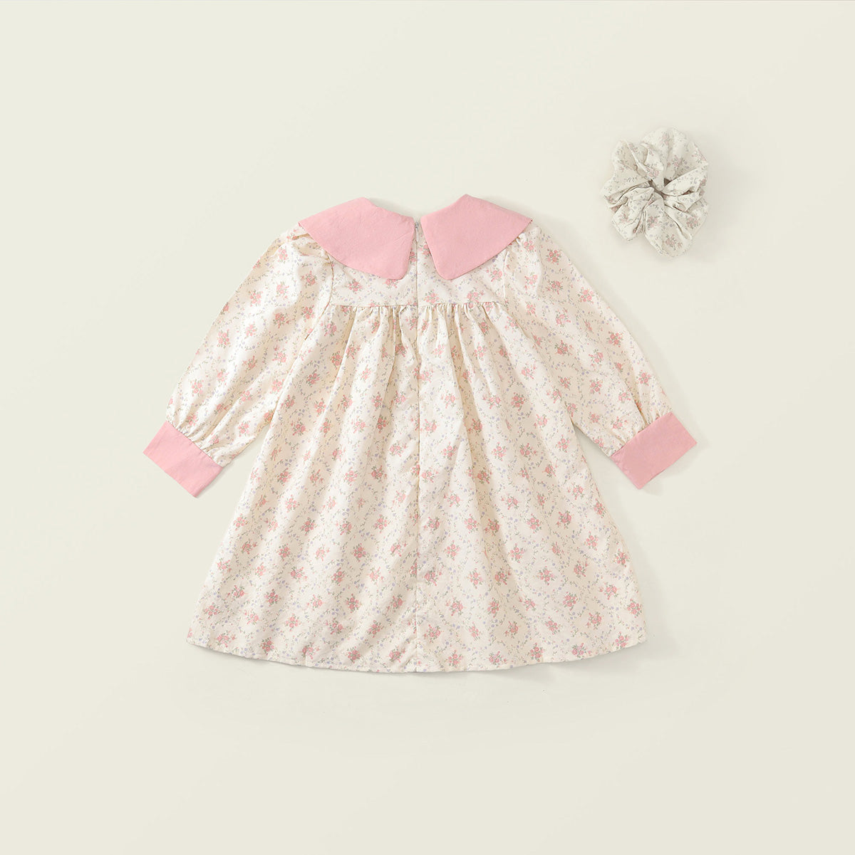 Girls' Floral Peter Pan Collar Dress & Matching Scrunchie Set -K6136281