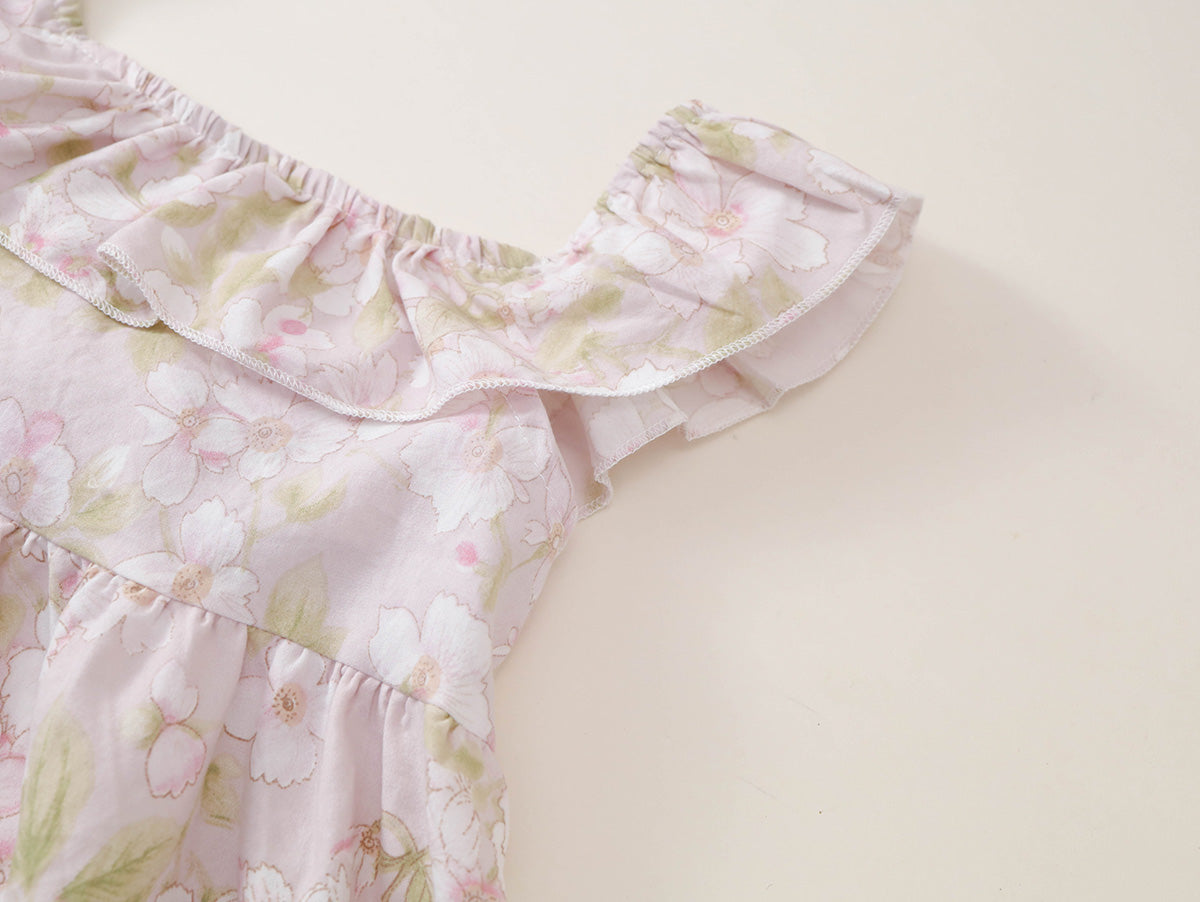 Girls' Floral Ruffle-Shoulder Summer Dress -K6126297