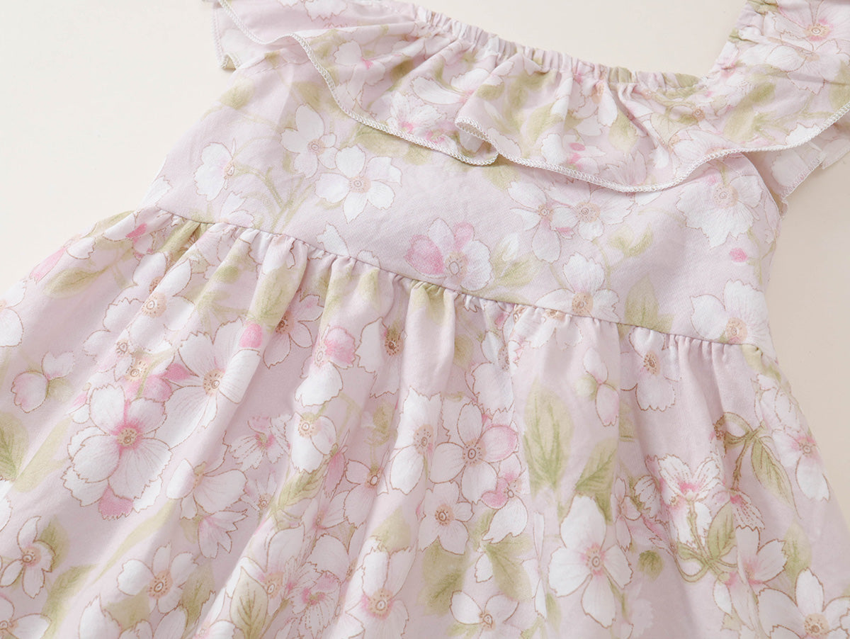Girls' Floral Ruffle-Shoulder Summer Dress -K6126297