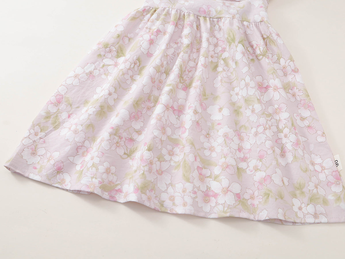 Girls' Floral Ruffle-Shoulder Summer Dress -K6126297
