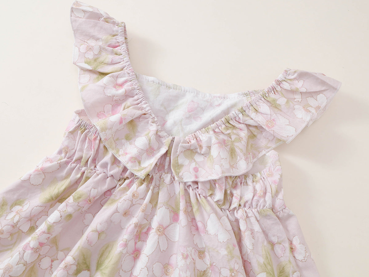 Girls' Floral Ruffle-Shoulder Summer Dress -K6126297