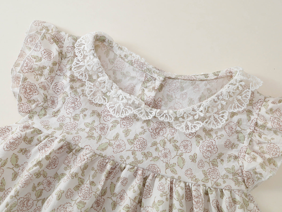 Girls' Floral Ruffle-Neck A-Line Summer Dress - K6126294