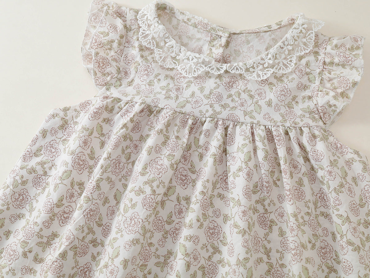 Girls' Floral Ruffle-Neck A-Line Summer Dress - K6126294