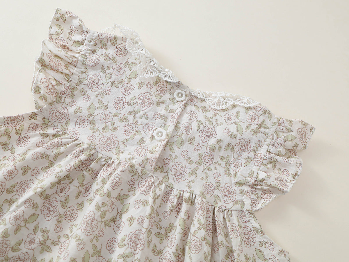 Girls' Floral Ruffle-Neck A-Line Summer Dress - K6126294