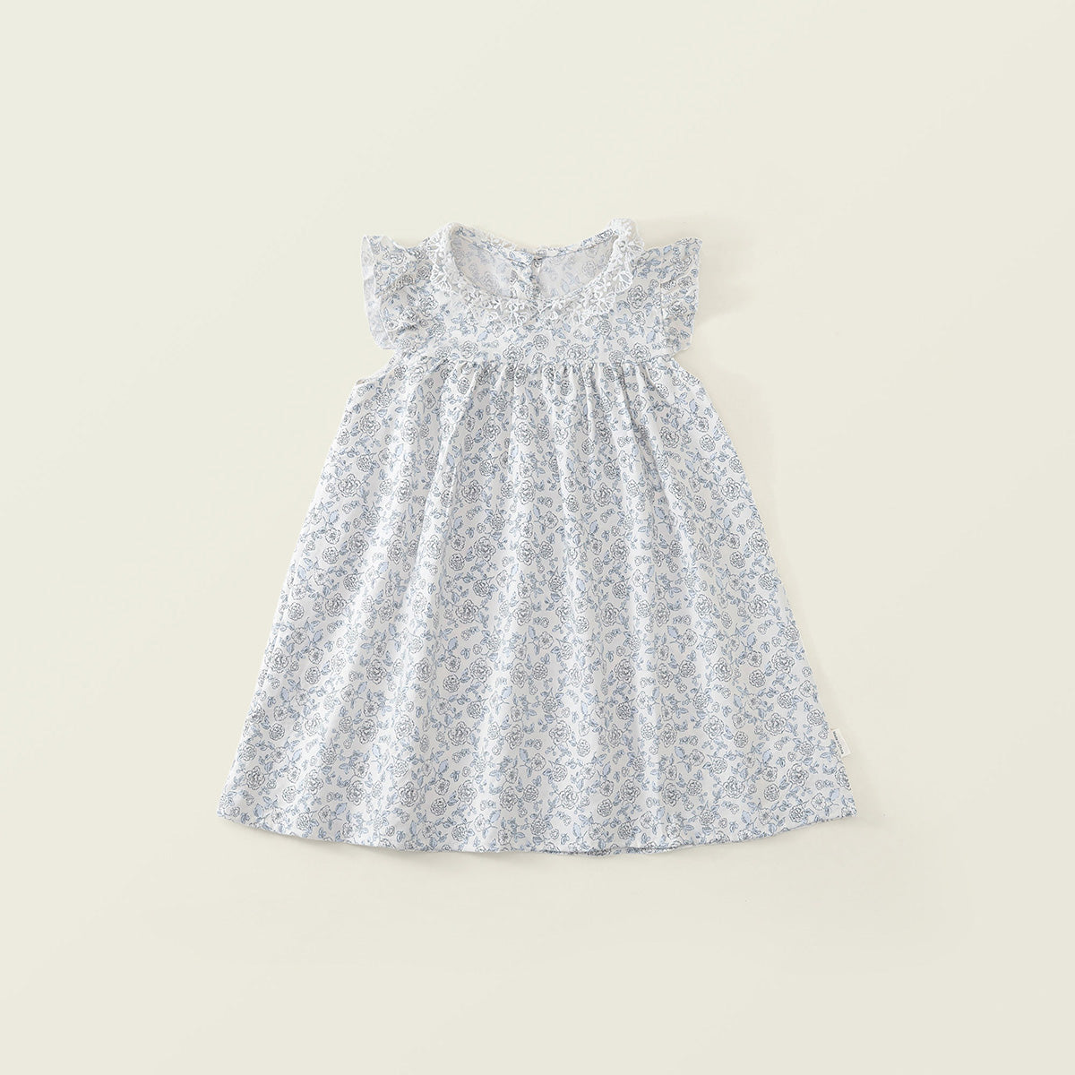 Girls' Floral Ruffle-Neck A-Line Summer Dress - K6126294