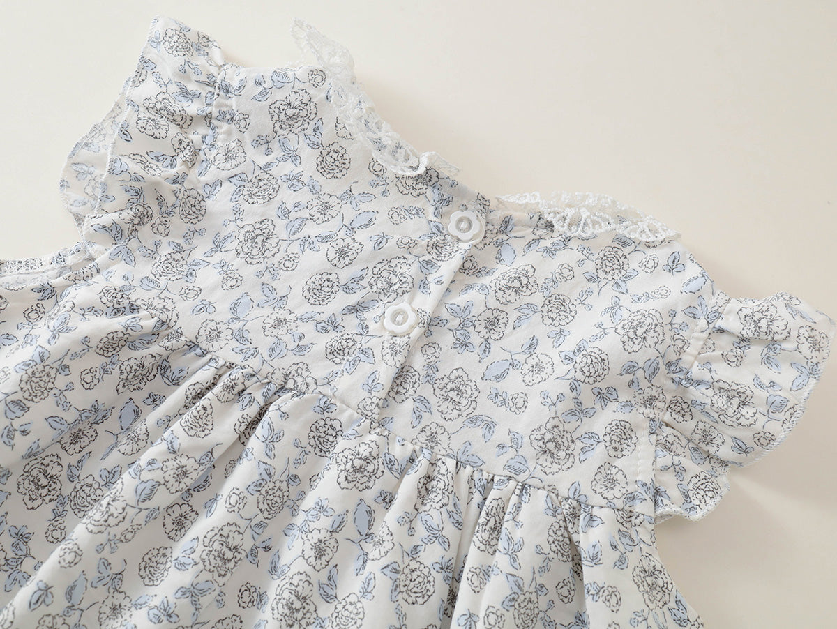 Girls' Floral Ruffle-Neck A-Line Summer Dress - K6126294