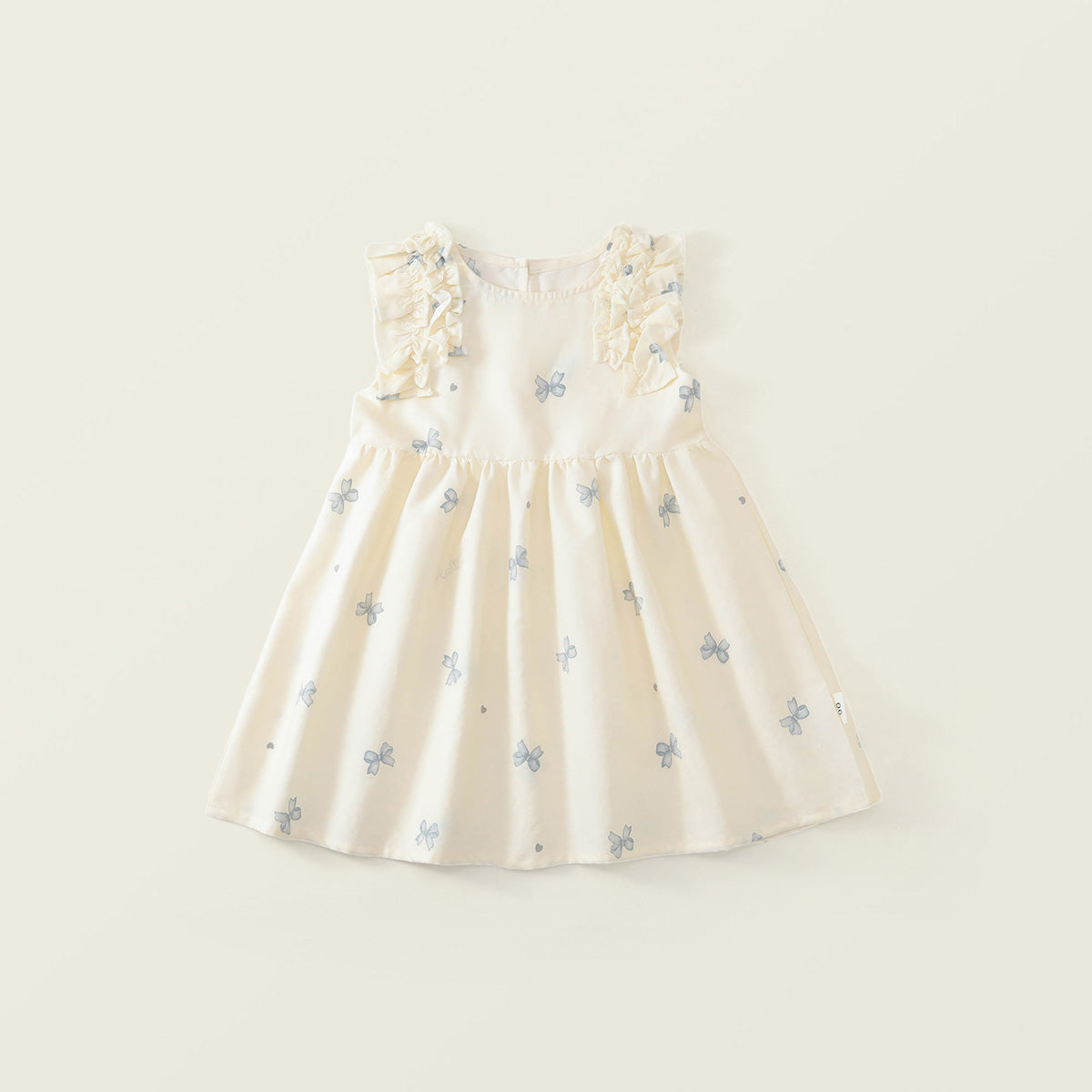 Girls' Bow Print Ruffle-Shoulder Summer Dress -K6126308