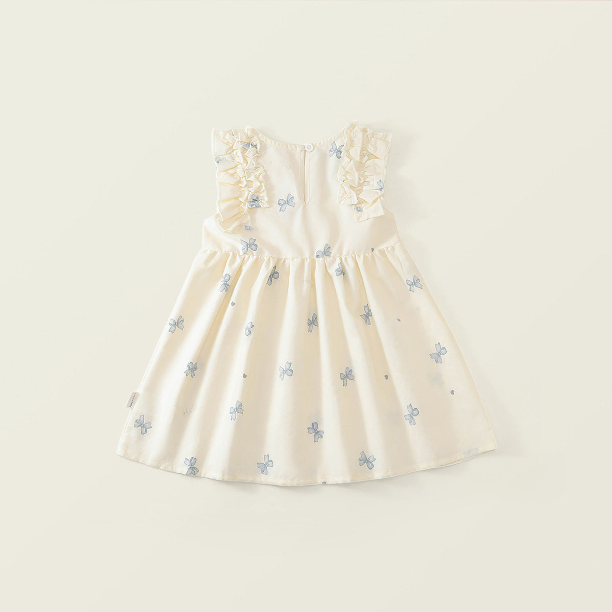 Girls' Bow Print Ruffle-Shoulder Summer Dress -K6126308