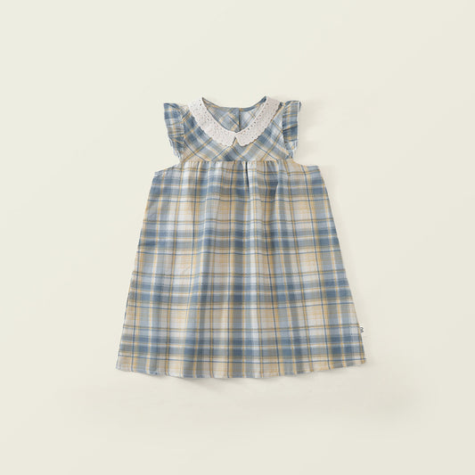 Girls' Plaid Sleeveless Dress with Lace Collar -K6126310
