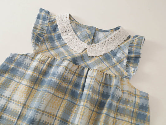 Girls' Plaid Sleeveless Dress with Lace Collar -K6126310