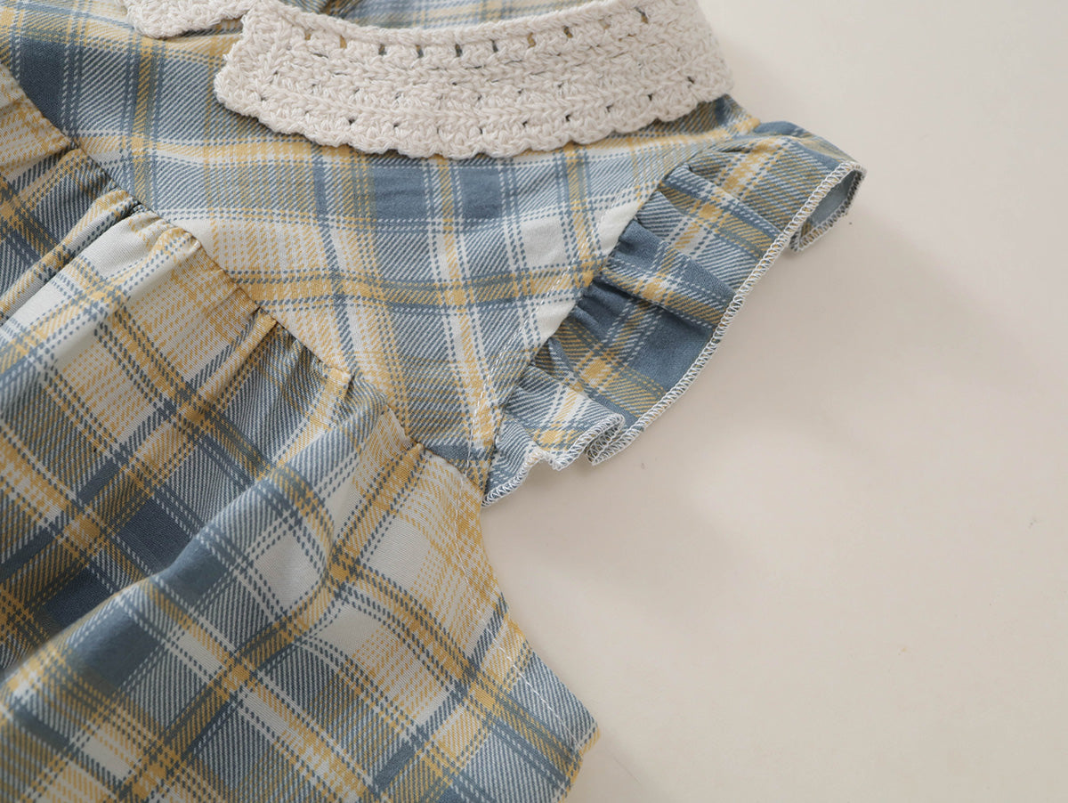 Girls' Plaid Sleeveless Dress with Lace Collar -K6126310
