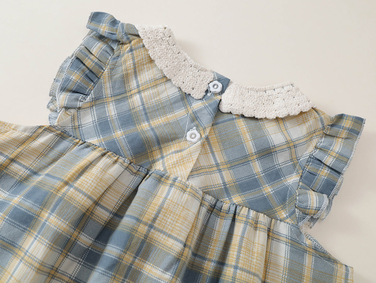 Girls' Plaid Sleeveless Dress with Lace Collar -K6126310