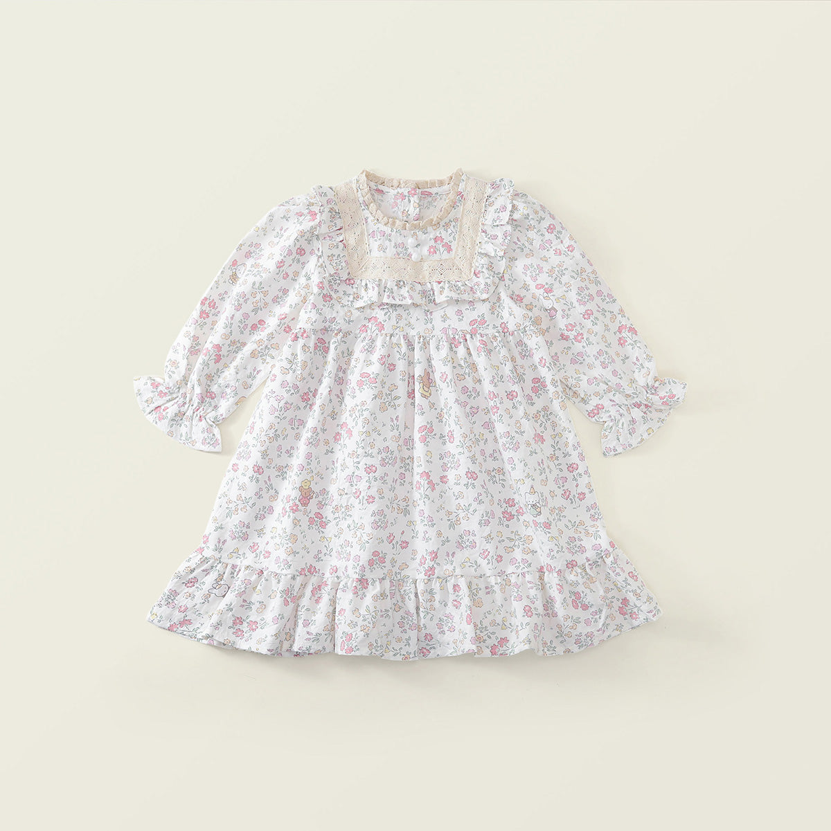 Girls' Floral Ruffle Collar Dress with Puff Sleeves -K6136300