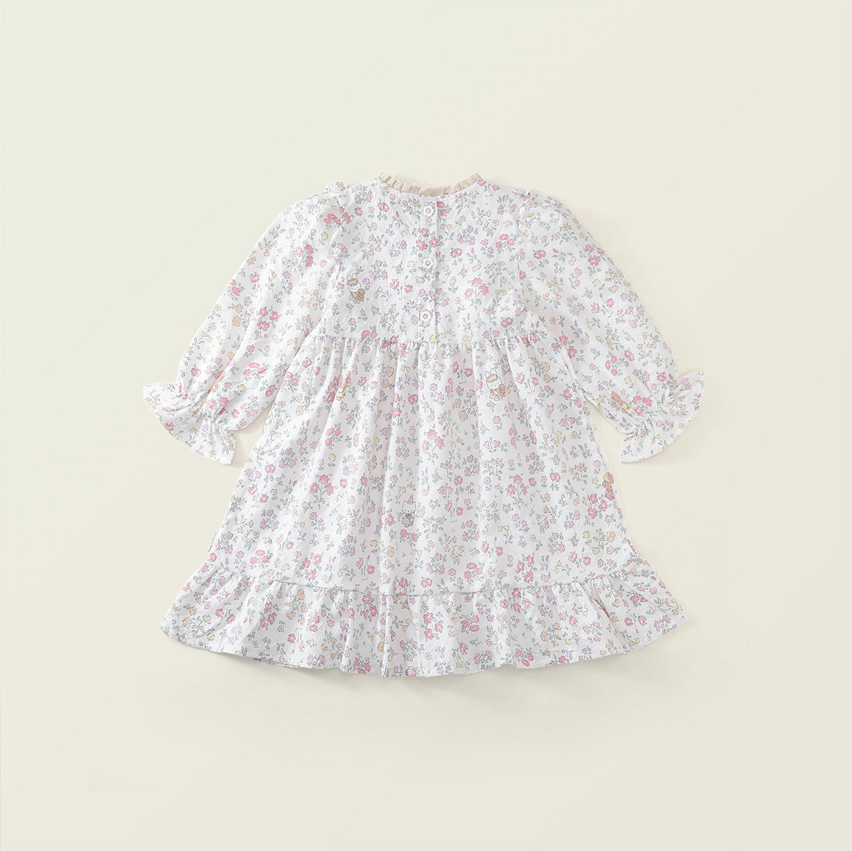 Girls' Floral Ruffle Collar Dress with Puff Sleeves -K6136300
