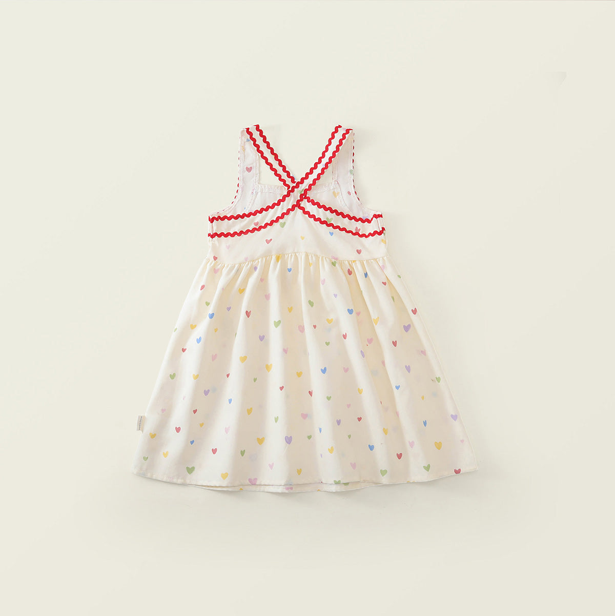 Girls' Heart Print Cross-Back Summer Dress -K6126289