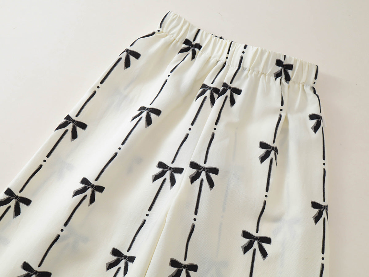 Girls' Bow Print Halter Top & Wide-Leg Pants Set -K6126324