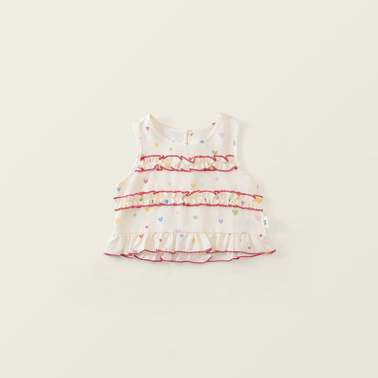 Girls' Heart Print Ruffle Top & Skirt Set-K6126287