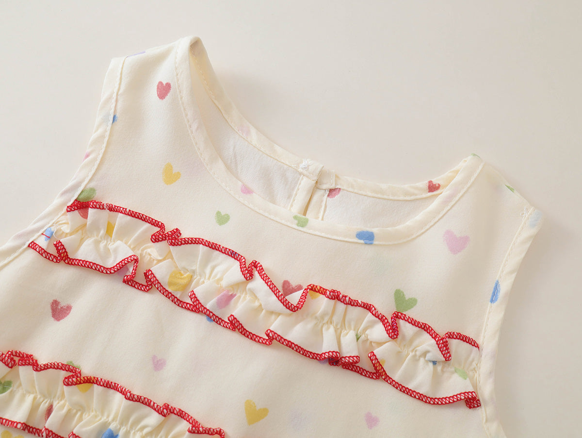 Girls' Heart Print Ruffle Top & Skirt Set-K6126287