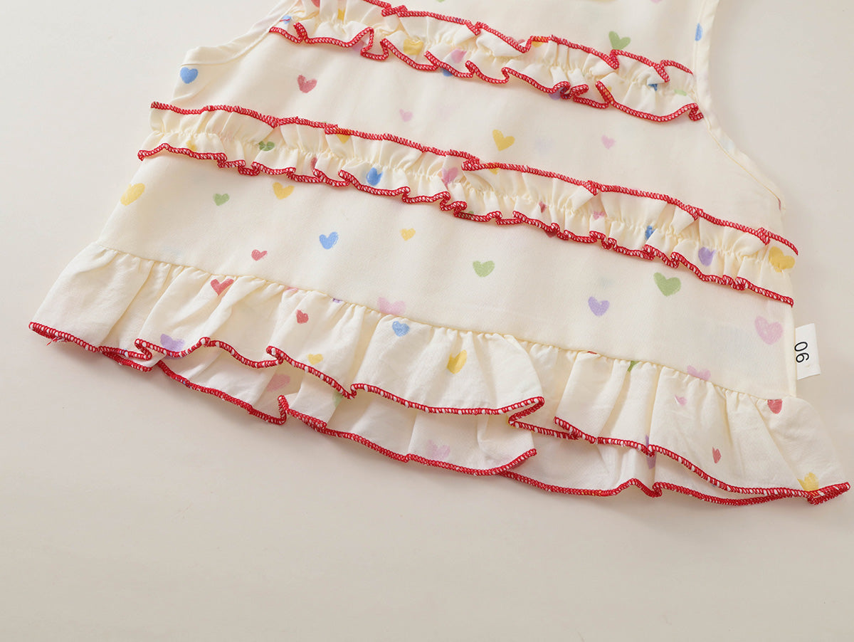 Girls' Heart Print Ruffle Top & Skirt Set-K6126287