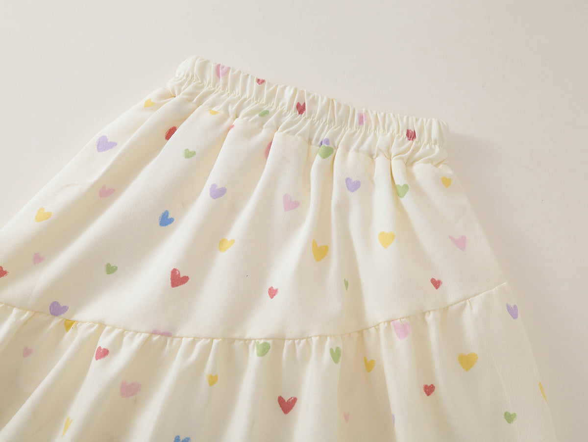 Girls' Heart Print Ruffle Top & Skirt Set-K6126287