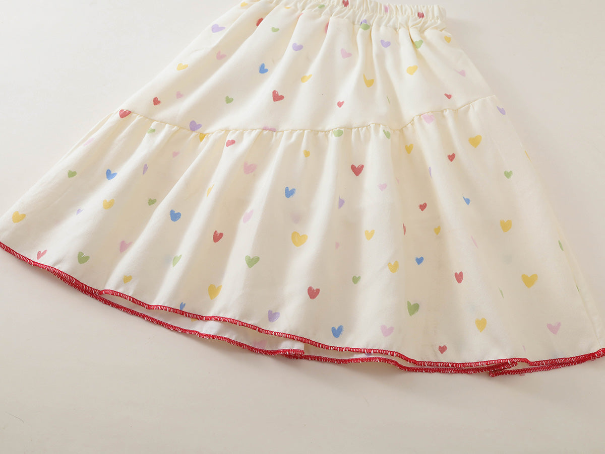 Girls' Heart Print Ruffle Top & Skirt Set-K6126287